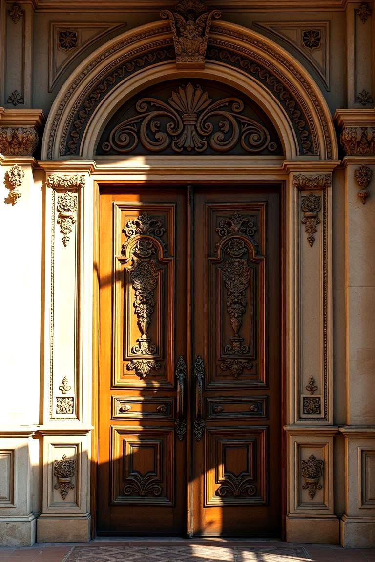 Carved Elegant Double Doors - 24 Double Front Door Ideas