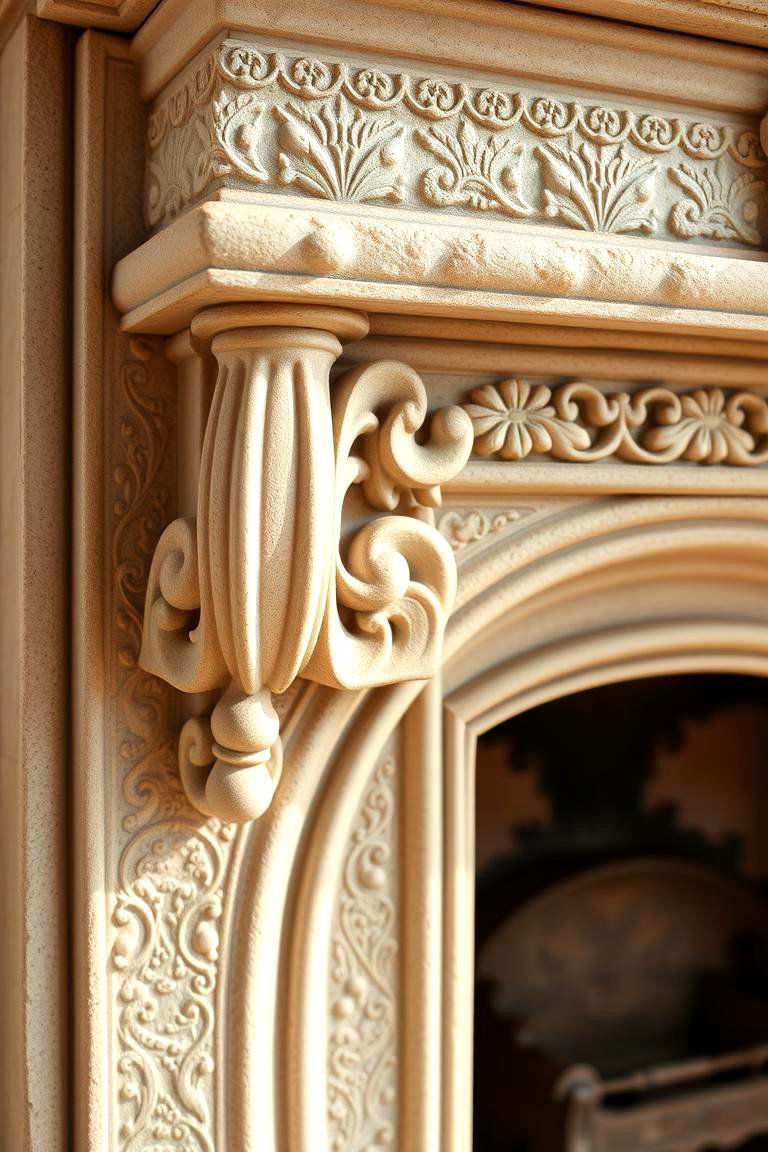 Carved Stone Accents - 24 Stone Fireplace Ideas
