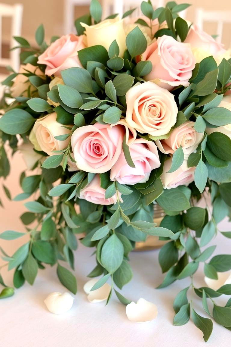Cascading Eucalyptus and Roses - 24 Eucalyptus Wedding Centerpieces