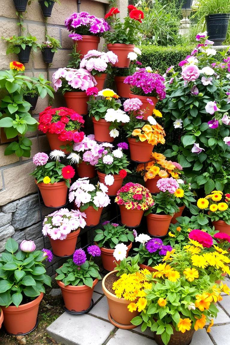 Cascading Flower Pots - 24 Corner Garden Ideas With Pots