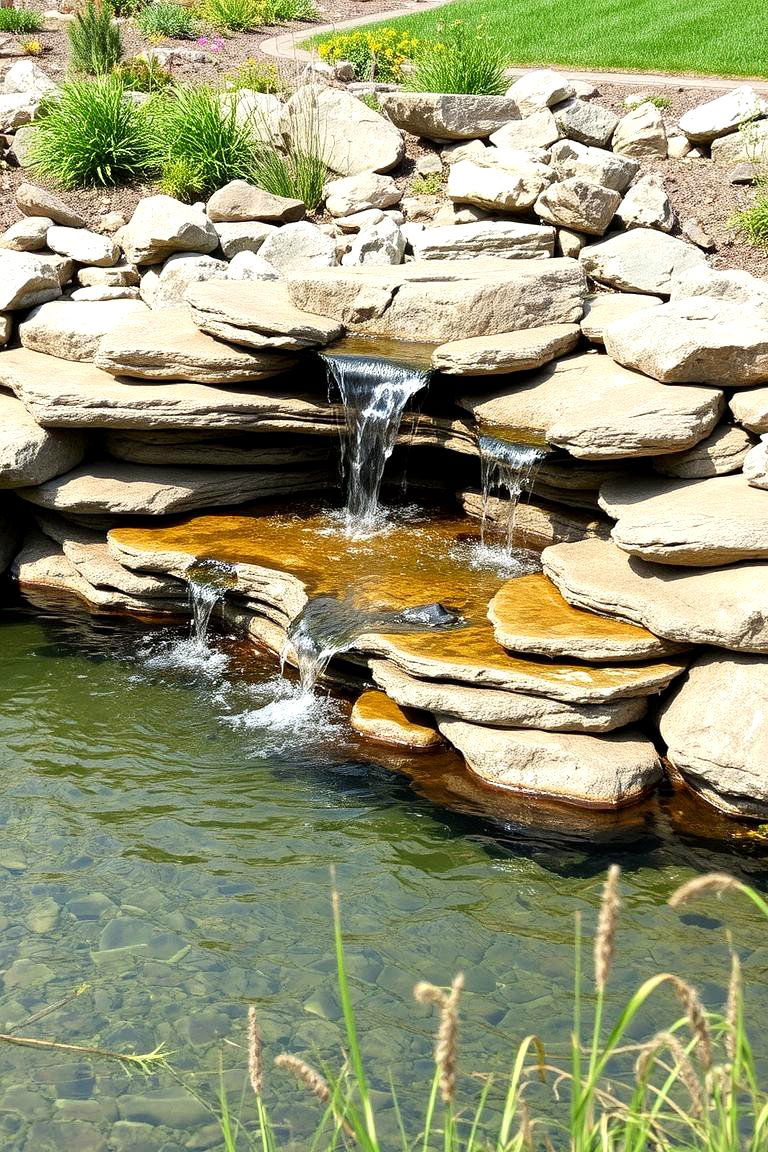 Cascading Rock Layered Pond - 24 Pond Landscaping Ideas