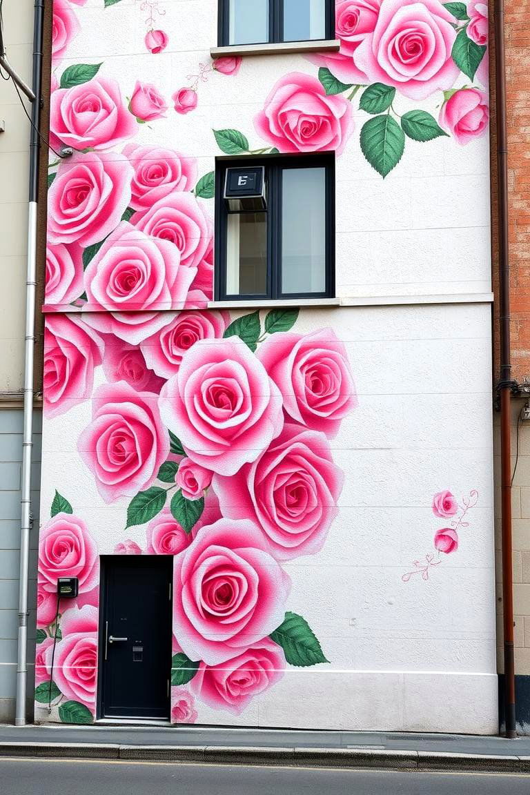 Cascading Rose Reflection - 24 Flower Murals on Buildings
