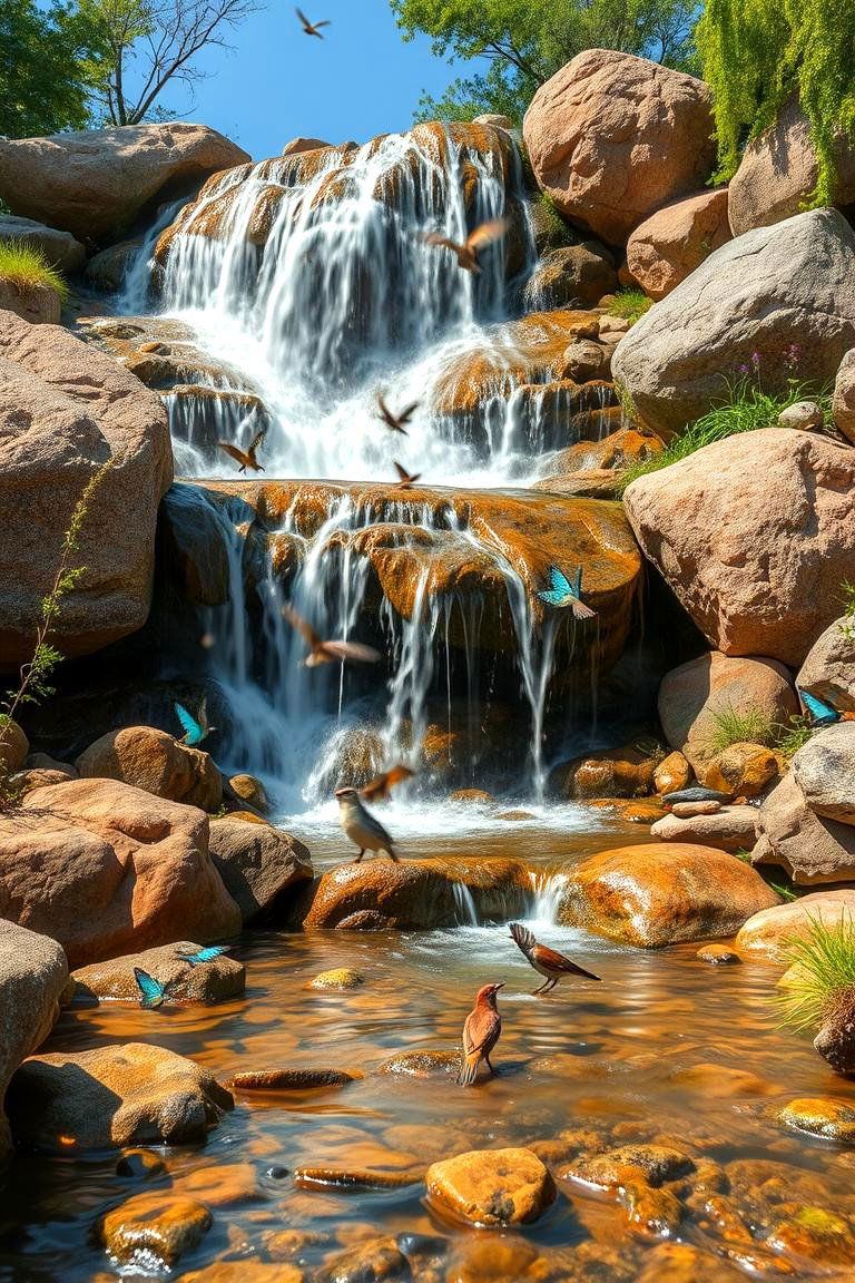 Cascading Waterfall with Wildlife Haven - 24 Pondless Waterfall Ideas