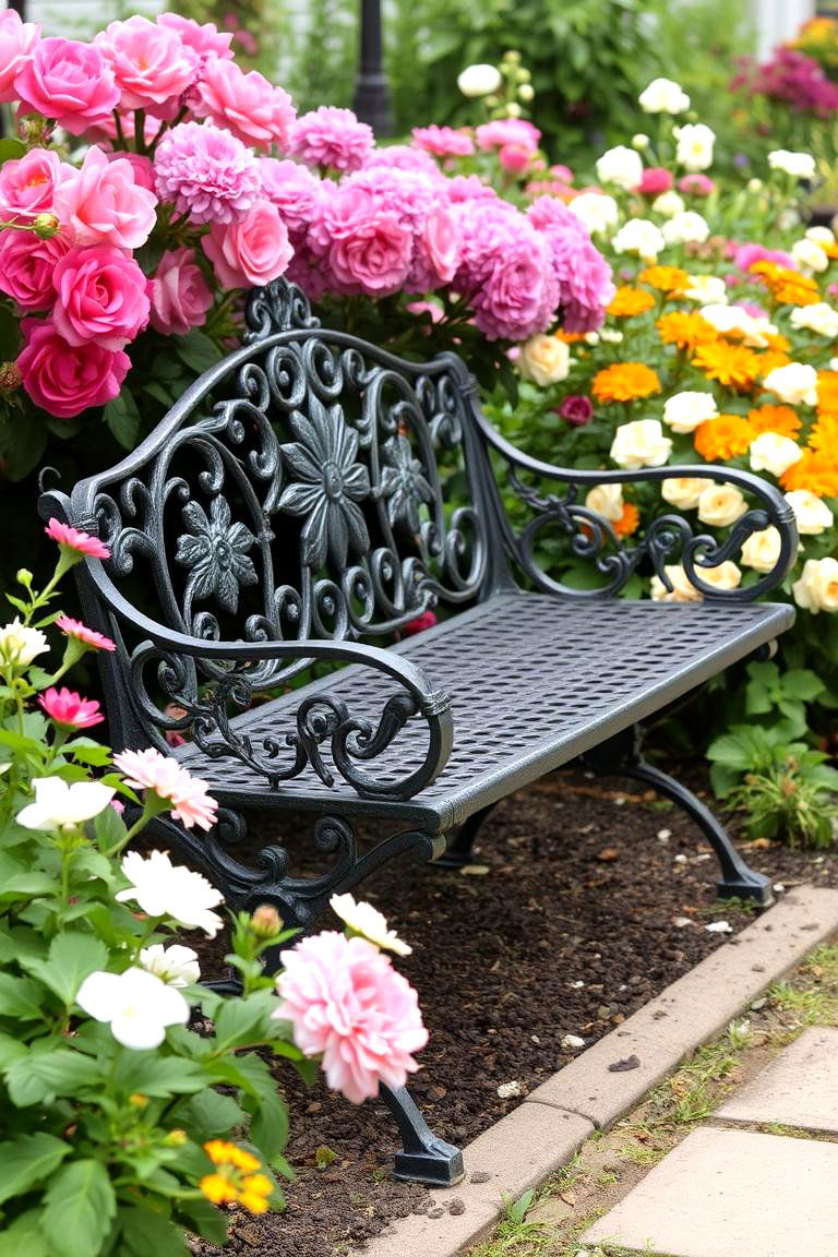 Cast Iron Bench with Floral Design - 24 Garden Bench Ideas