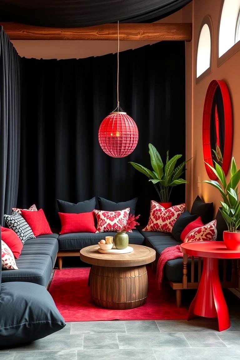 Casual Retreat with Black and Red Comfort - 24 Black and Red Living Room Ideas
