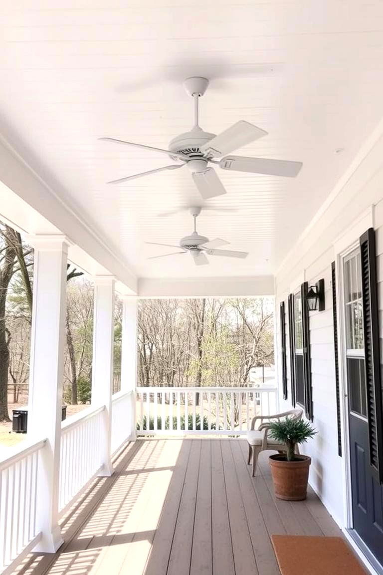 Ceiling Fans for Comfort - 24 White Farmhouse With Wrap-around Porch Ideas