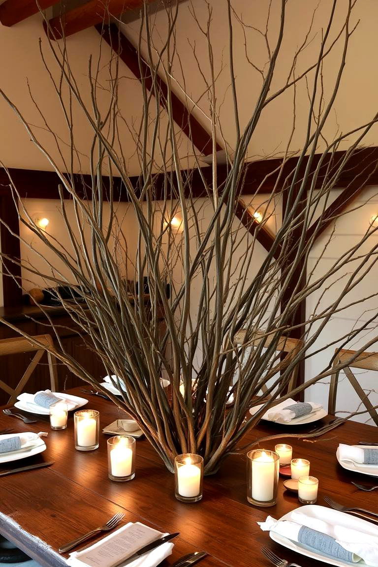 Centerpiece with Branches - 24 Dining Table Decor Ideas