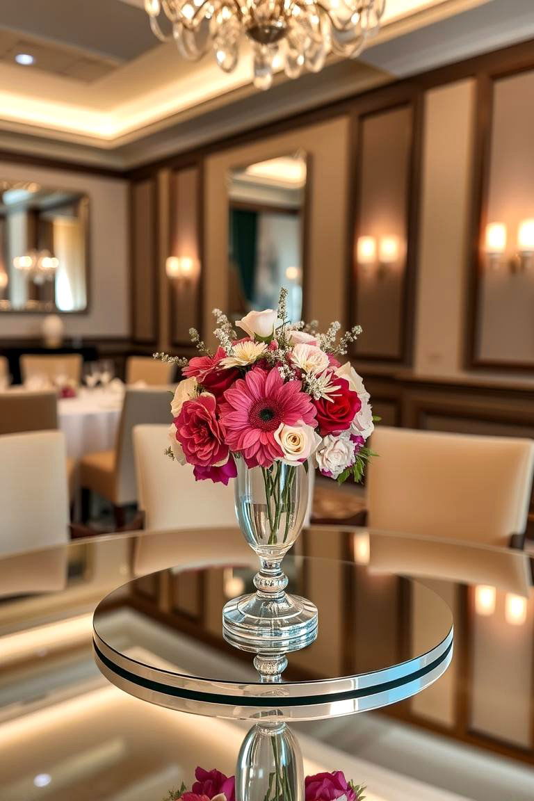 Centerpiece with a Mirror Base - 24 Dining Table Centerpiece Ideas