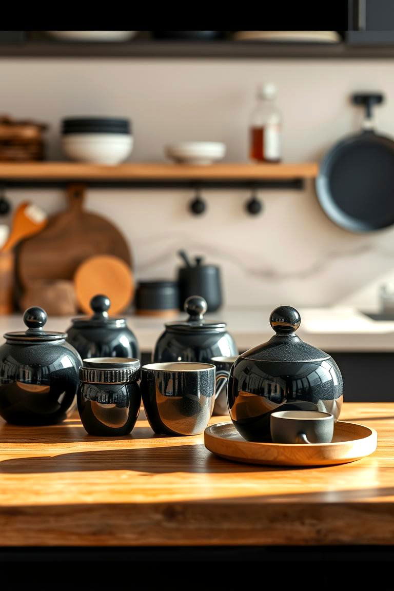 Ceramic Black Accessories - 24 Black and Brown Kitchen Ideas