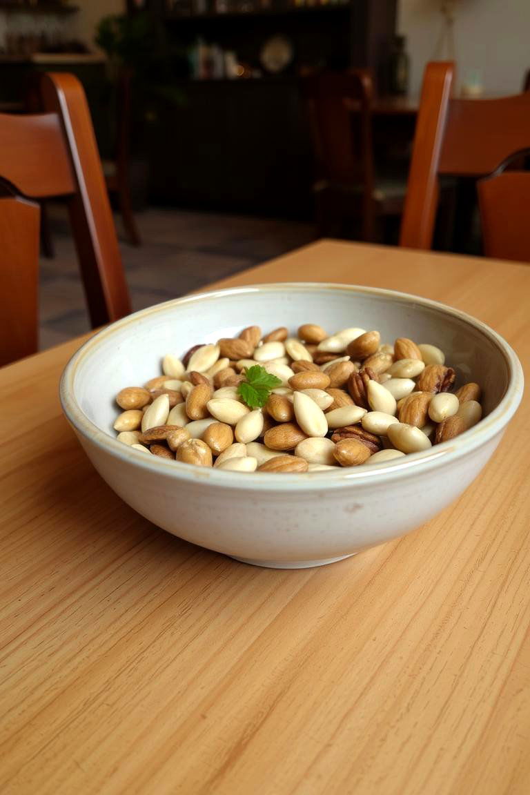 Ceramic Bowl with a Mix of Nuts and Seeds - 24 Dining Table Centerpiece Ideas
