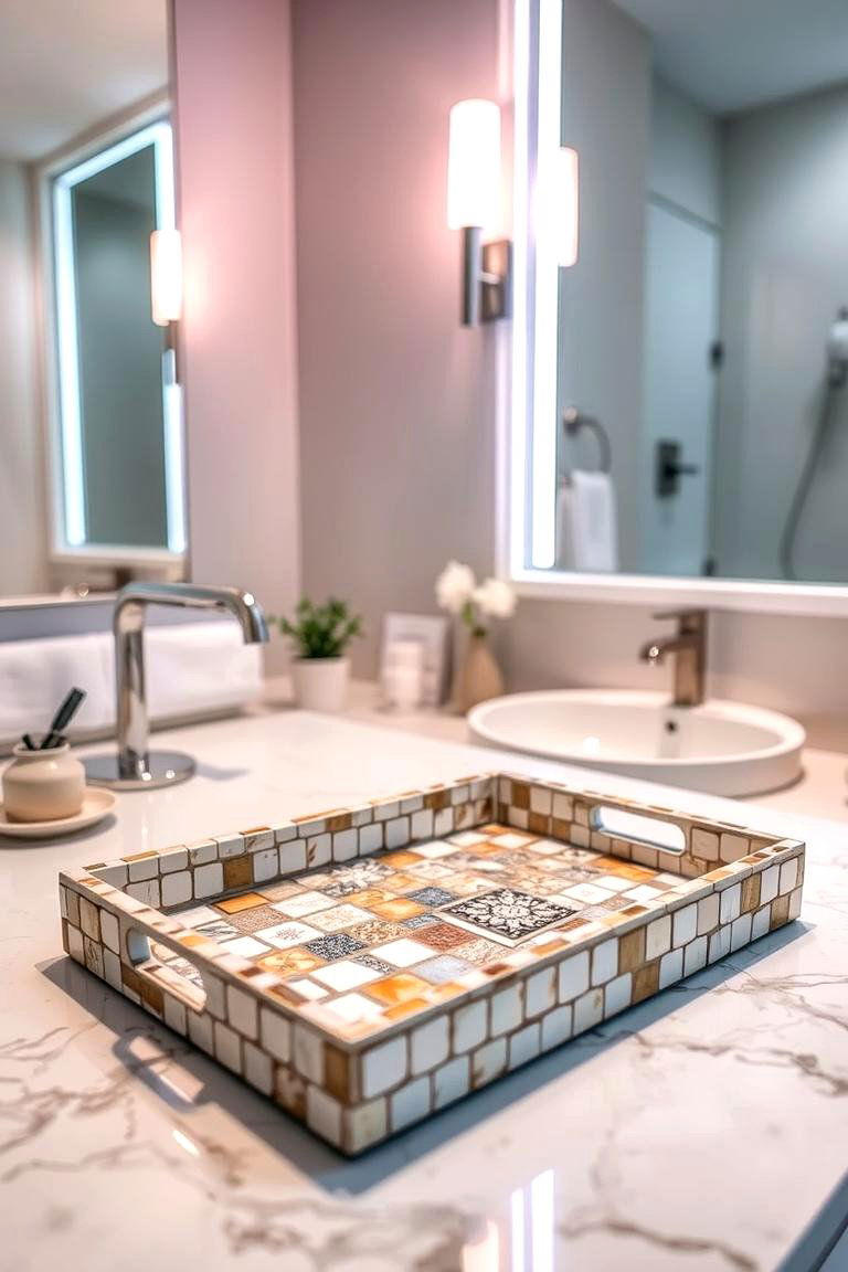 Ceramic Mosaic Tray - 24 Bathroom Tray Ideas