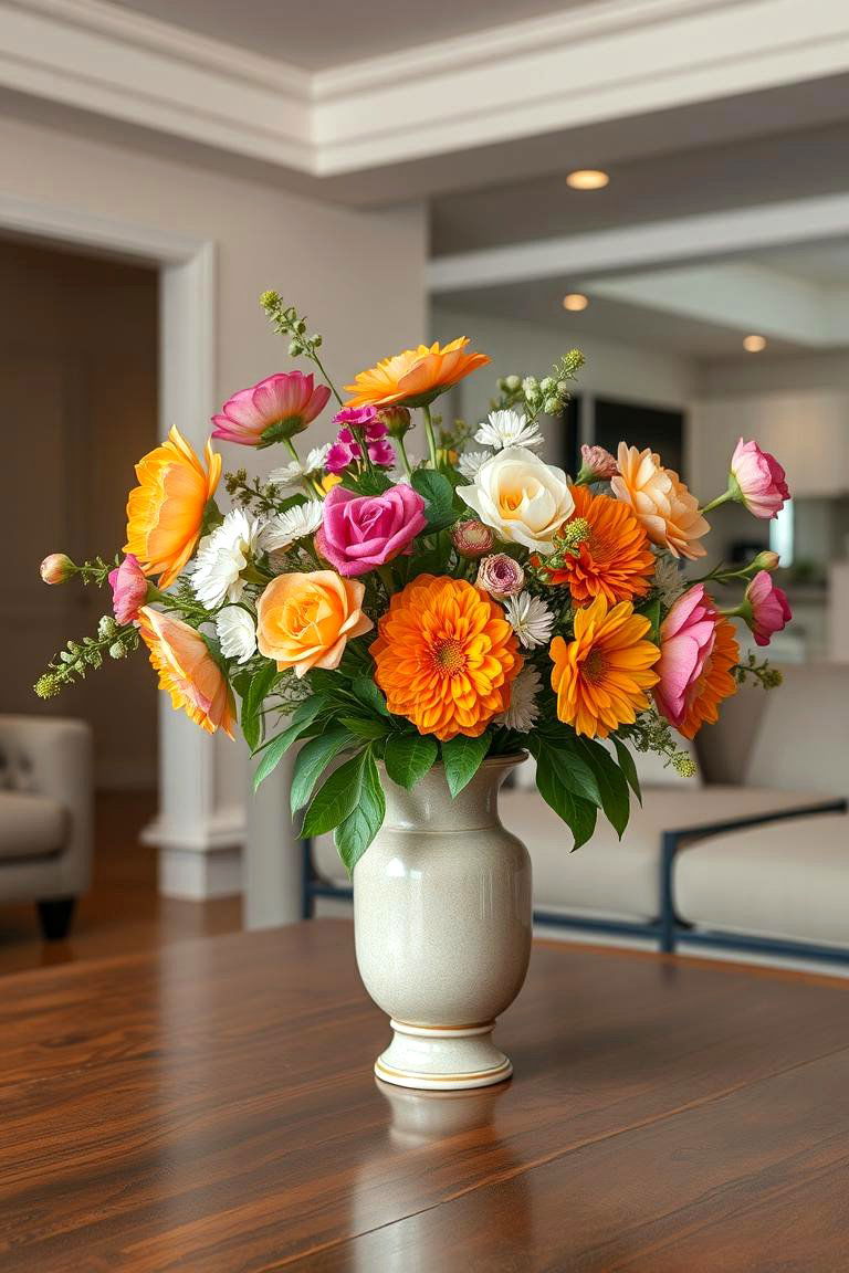 Ceramic Vase with Fresh Blooms - 24 Coffee Table Centerpiece Ideas