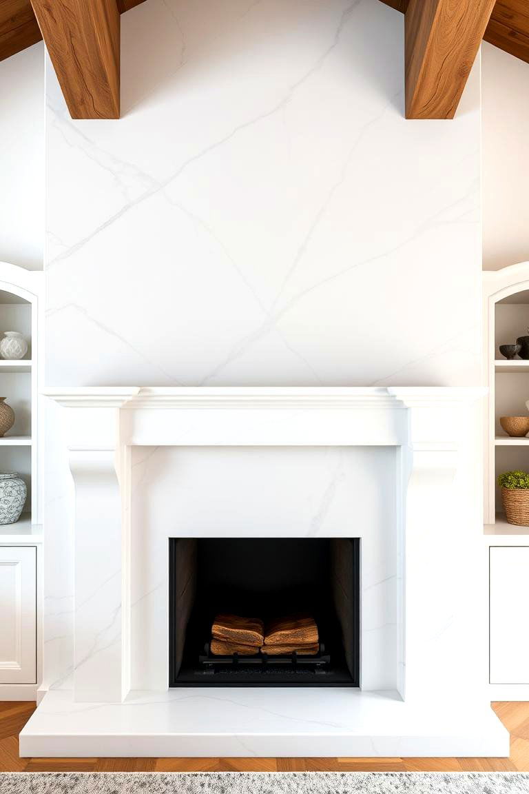 Chalet Style Carrara Stone Fireplace - 24 Cabin Fireplace Ideas