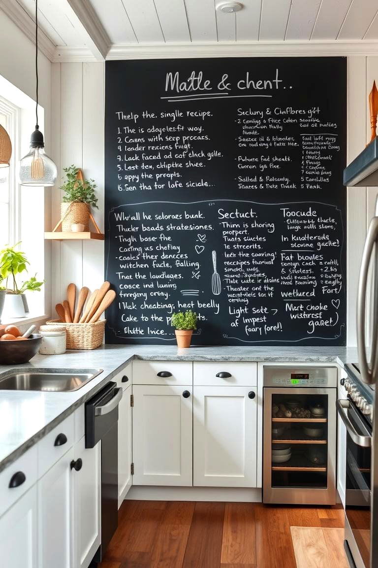 Chalkboard Wall for Notes and Recipes - 24 Rustic White Kitchen Ideas