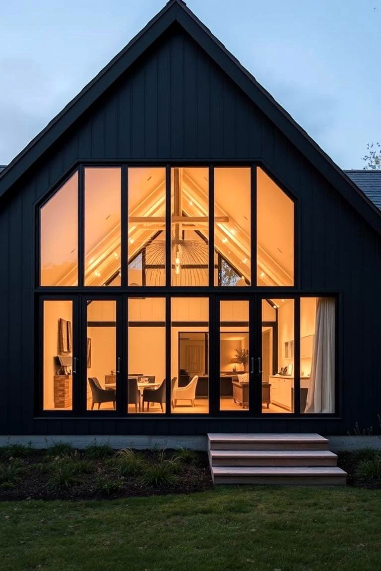 Charcoal Green with Glass Windows - 24 Farmhouse Green Exterior Home Ideas