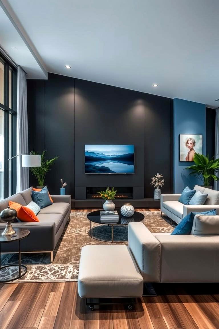 Charcoal and Pastel Blue Contemporary - 24 Two Colour Combination for Living Room