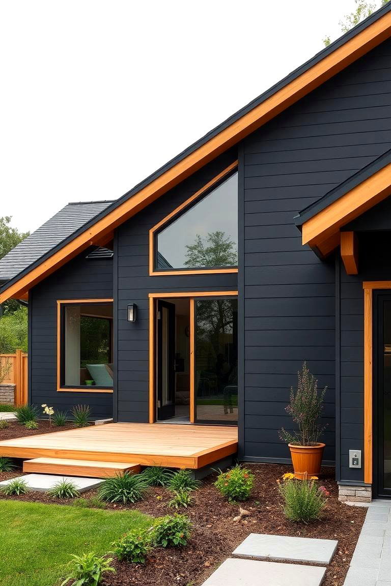 Charcoal with Warm Wood Accents - 24 Exterior Garage Door Trim Ideas