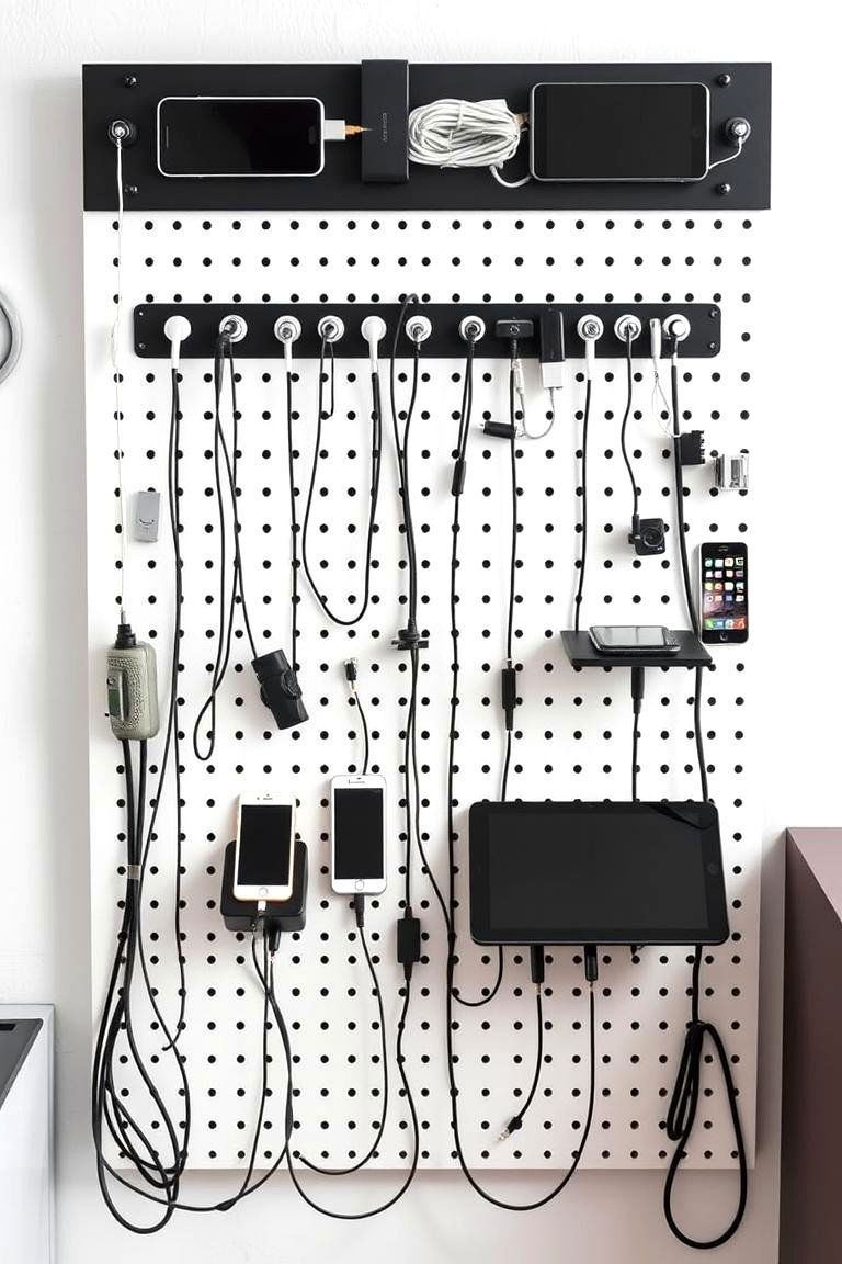 Charging Station Organizer - 24 Pegboard Ideas