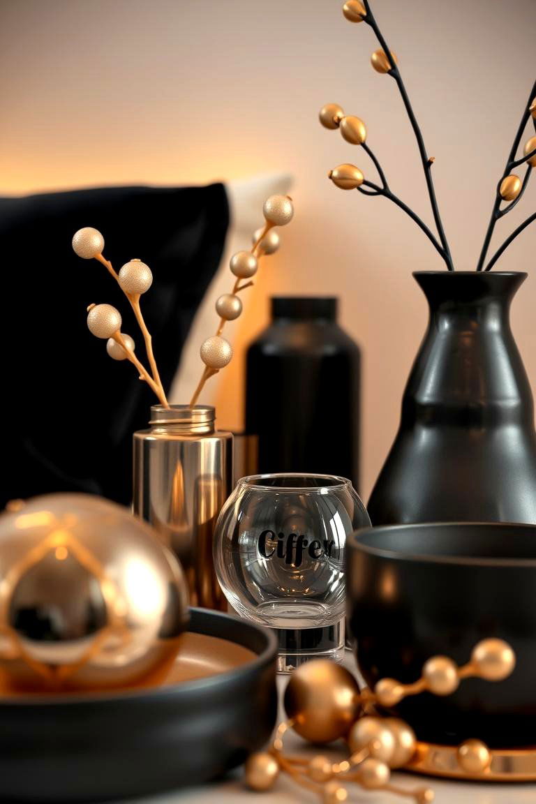 Charming Black and Gold Contemporary Arrangement - 24 Black and Gold Centerpiece Ideas