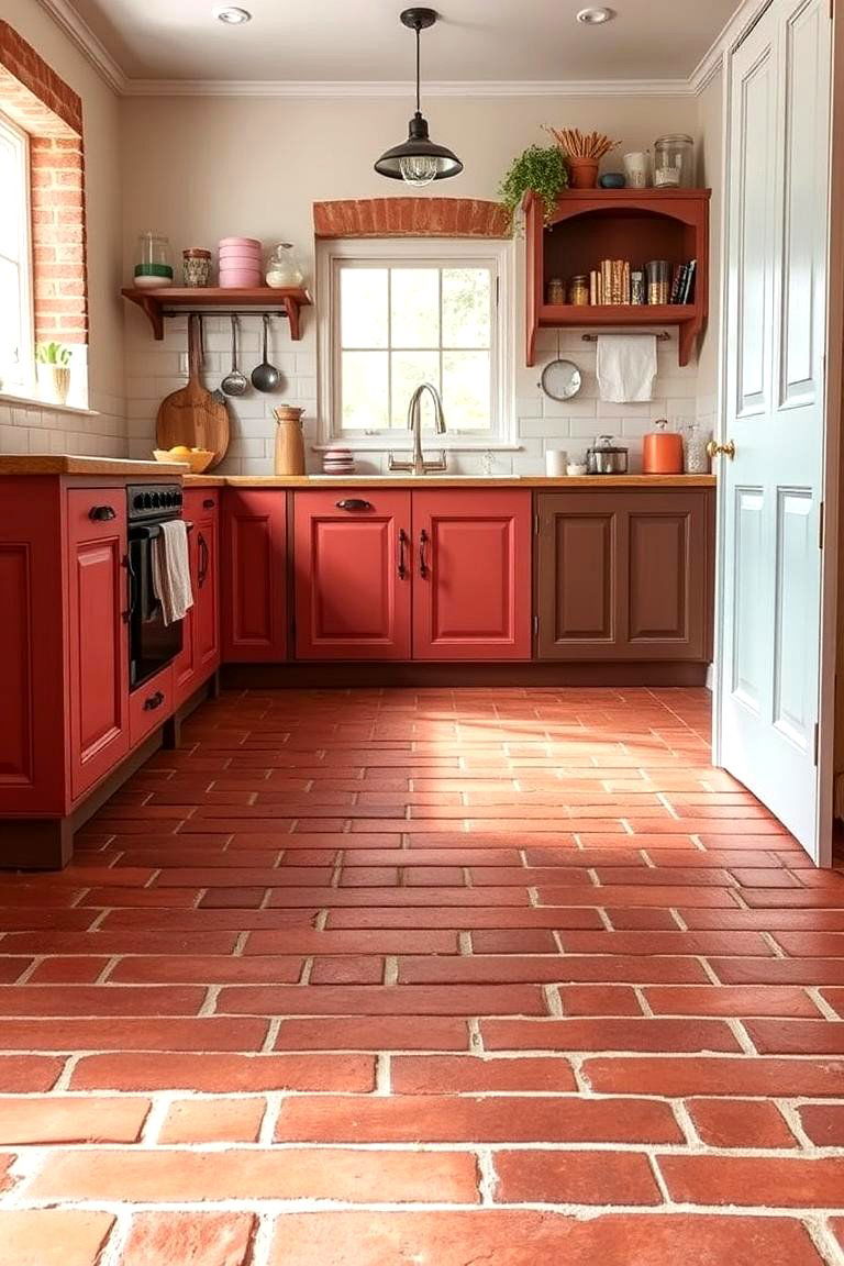 Charming Brick Flooring - 24 Kitchen Floor Ideas