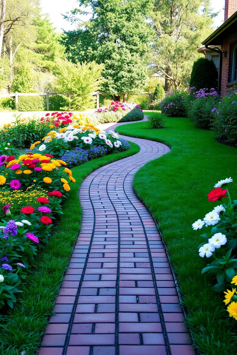 Charming Brick Garden Path - 24 Brick Landscaping Ideas