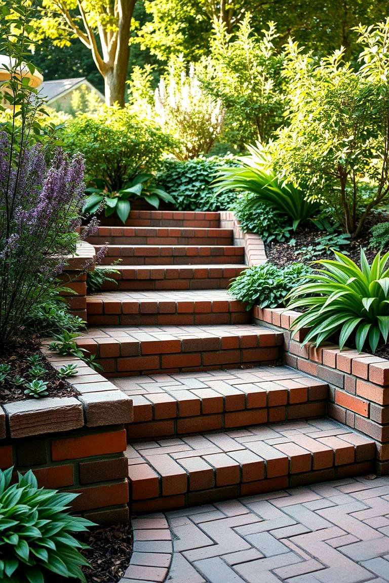 Charming Brick Steps with Garden Integration - 24 Brick Front Steps Design Ideas
