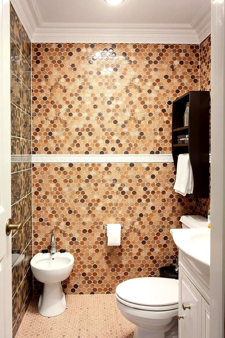 Charming Brown Mosaic with White Accents - 24 Brown and White Bathroom Ideas