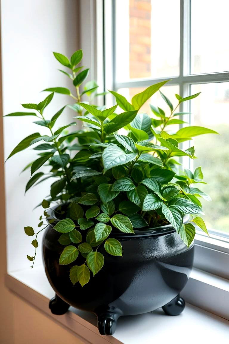 Charming Cauldron shaped Planter - 24 Harry Potter Decor Ideas