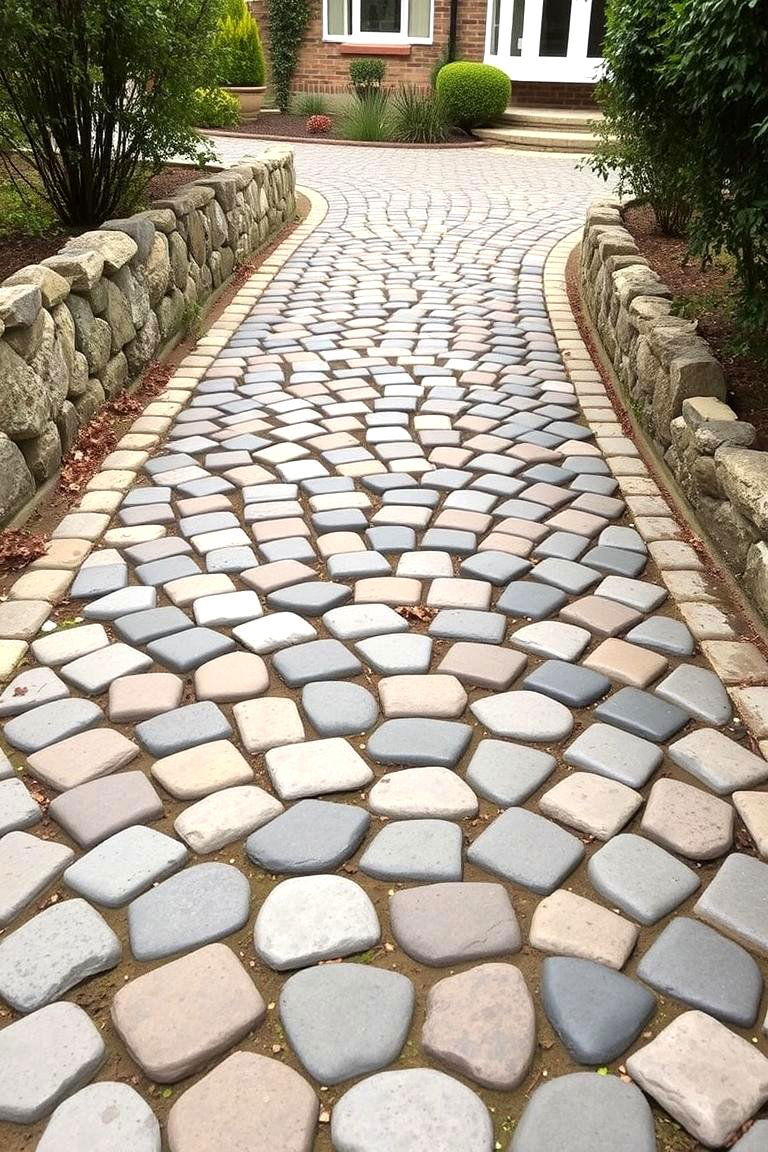 Charming Cobblestone Fan Pattern Walkway - 24 Paver Walkway Ideas