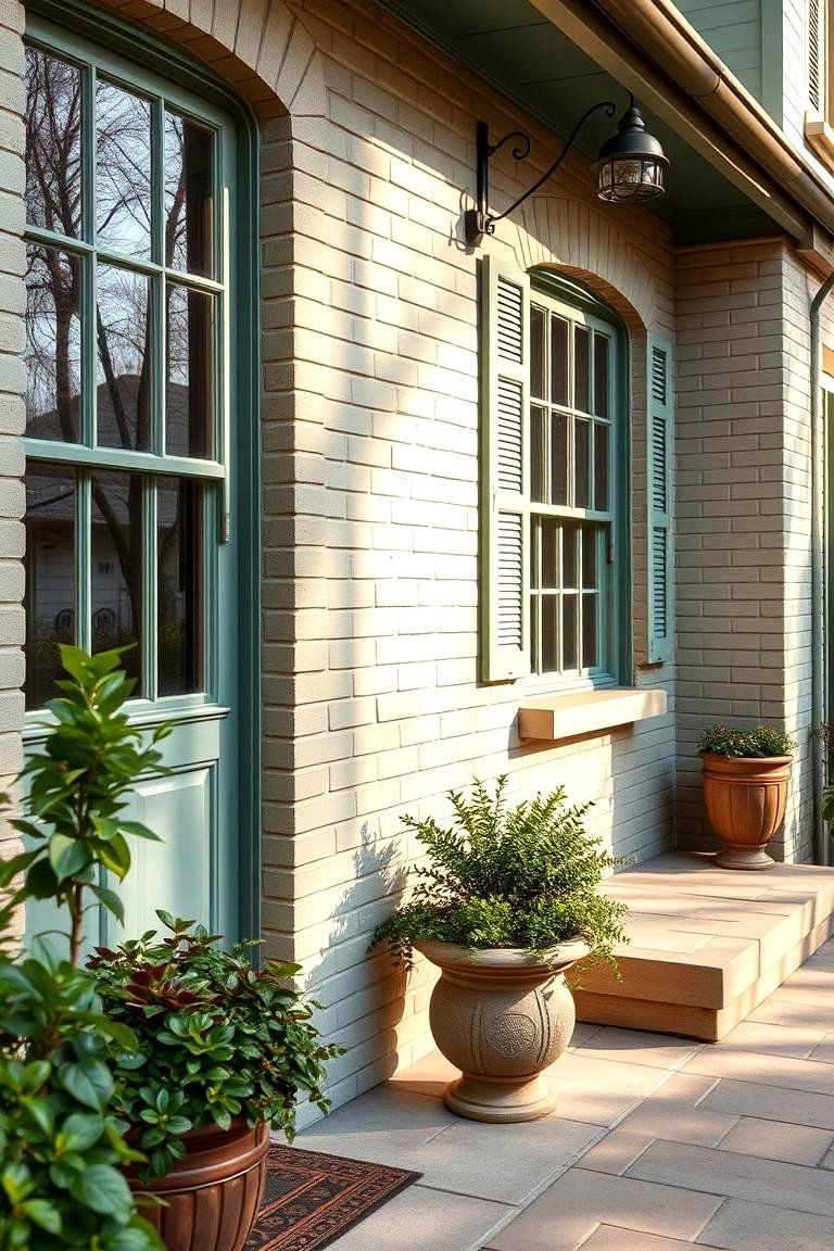 Charming Curb Appeal with Sage Green Accents - 24 Sage Green Painted Brick House Ideas