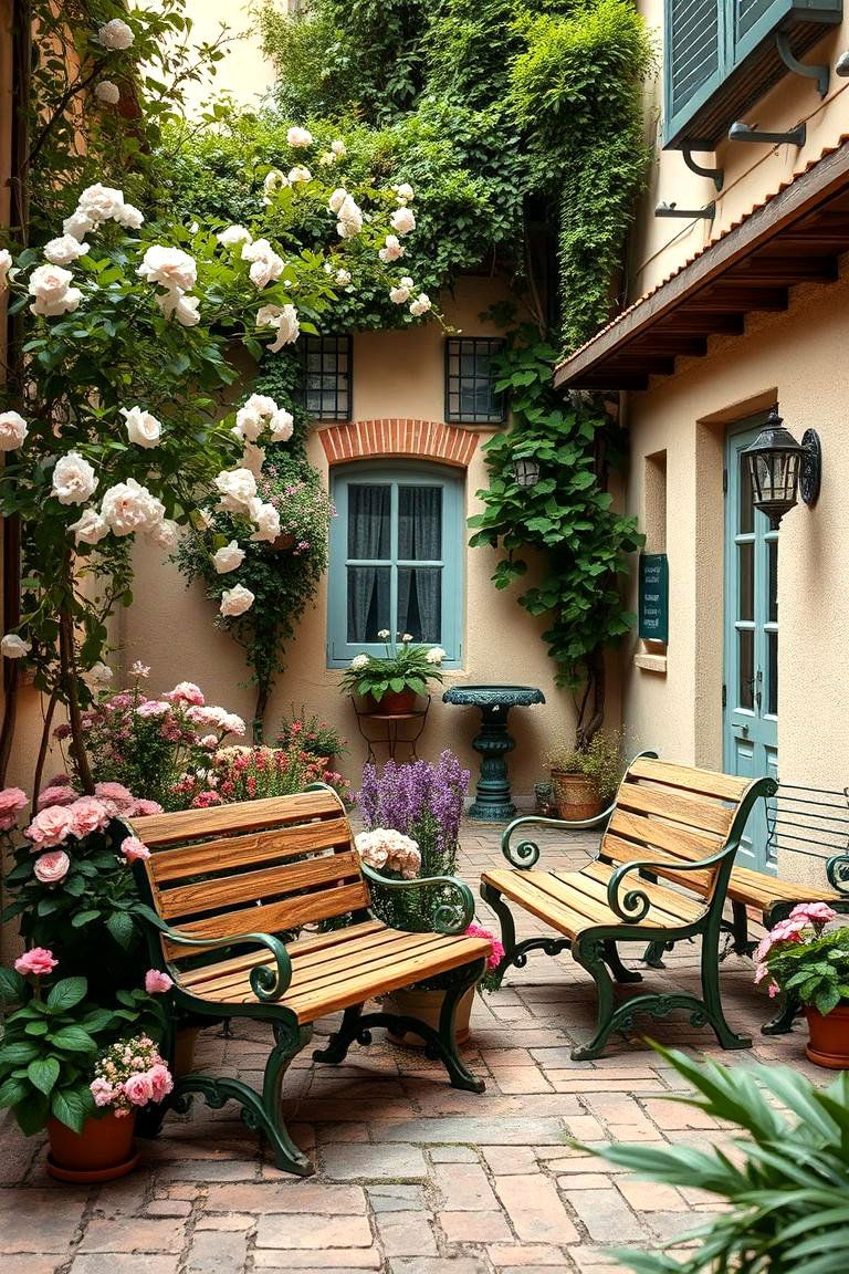 Charming Garden Benches - 24 Spanish Courtyard Ideas