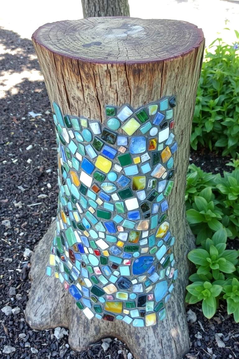 Charming Garden Mosaic - 24 Tree Stump Fairy Garden Ideas
