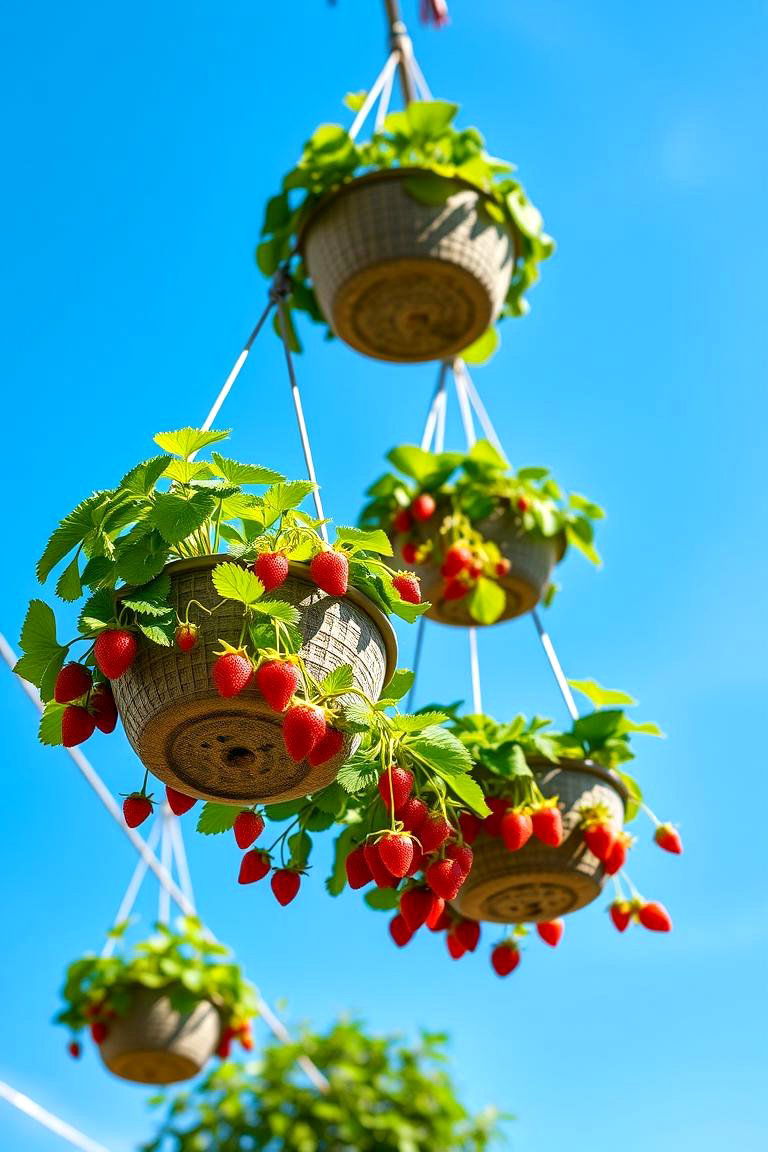 Charming Hanging Strawberry Baskets - 24 Strawberry Planter Ideas