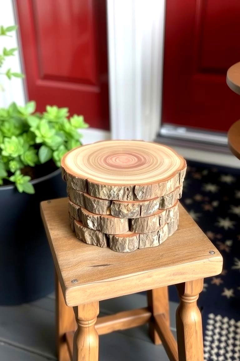 Charming Log Slice Coasters - 24 Rustic Front Porch Ideas