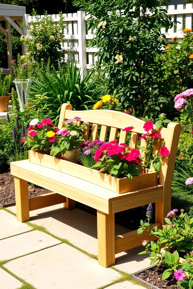 Charming Planter Bench - 24 Outdoor Furniture Ideas