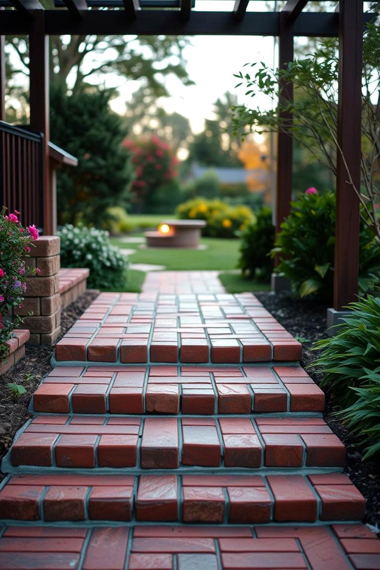 Charming Red Paver Steps - 24 Red Paver Patio Ideas