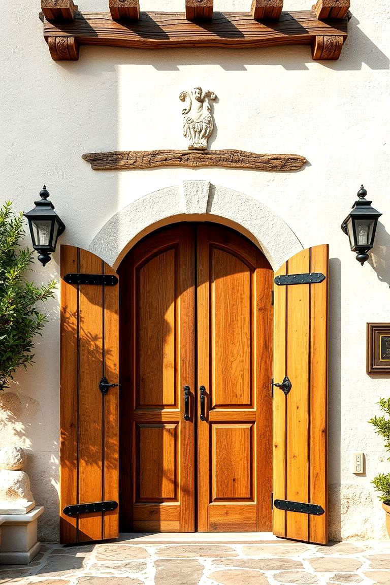 Charming Rustic Wooden Doors - 24 Mediterranean House Exterior Ideas