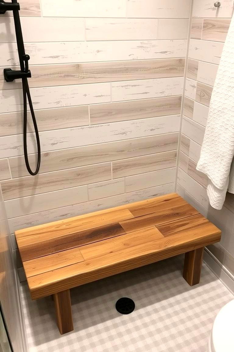 Charming Rustic Wooden Shower Bench - 24 Shower Bench Ideas