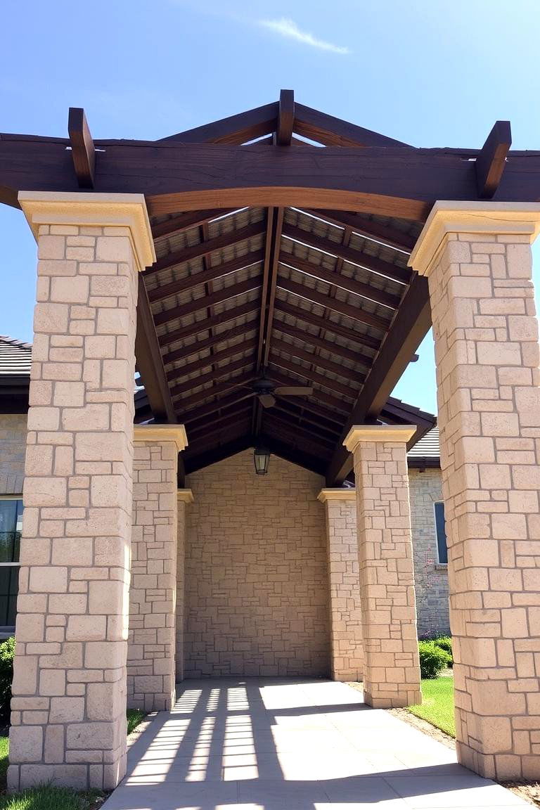 Charming Stone Pergola - 24 Stone Exterior Home Ideas