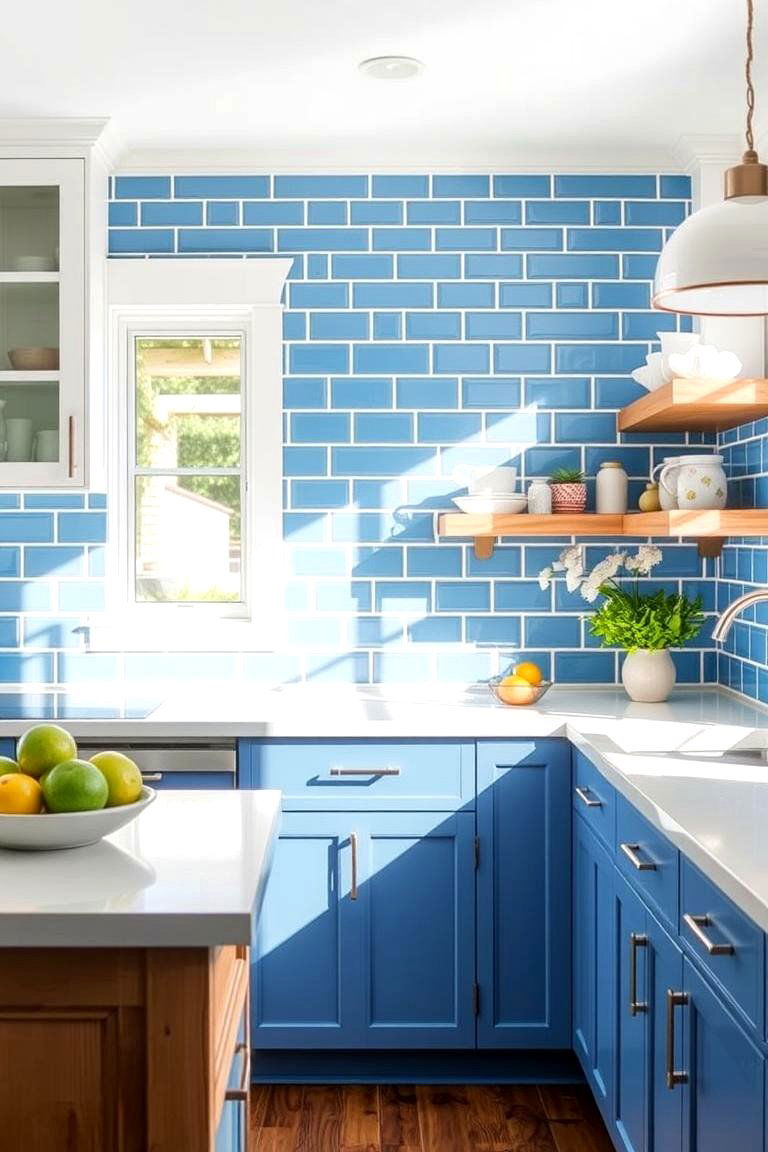 Charming Subway Tile Backsplash - 24 Blue and White Kitchen Ideas