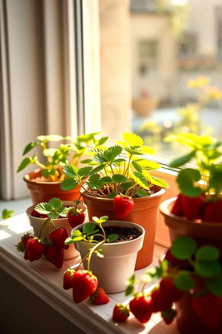 Charming Window Sill Strawberry Pots - 24 Strawberry Planter Ideas