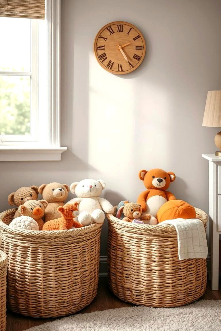 Charming Woven Baskets for Aesthetic Appeal - 24 Playroom Storage Ideas