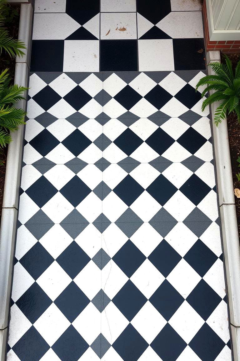 Checkerboard Classic - 24 Painted Concrete Patio Ideas
