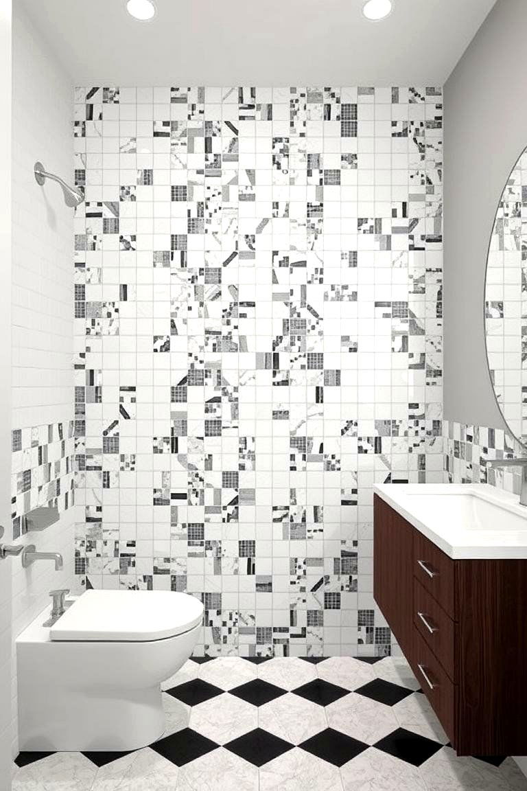 Checkerboard Mosaic Mix - 24 Black and White Bathroom Tile Ideas