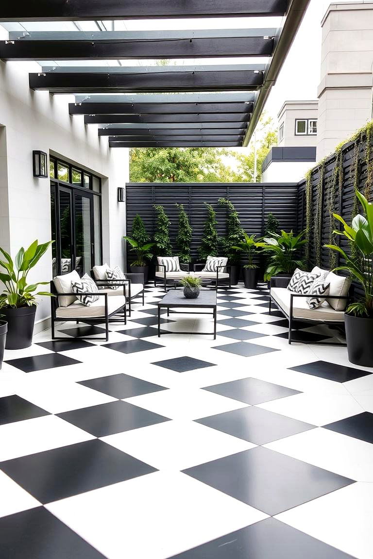 Checkerboard Patio Flooring - 24 Black and White Patio Ideas