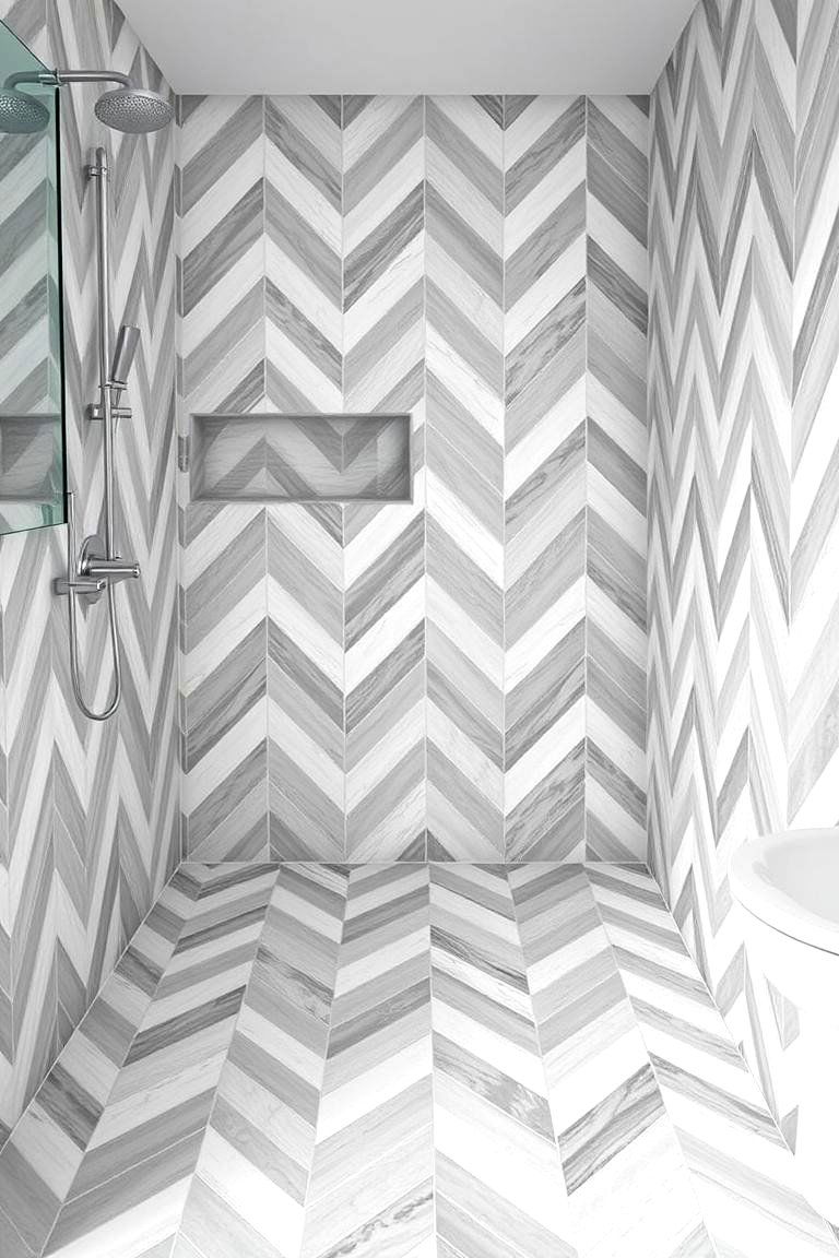 Chevron Pattern Tiles for a Dynamic Look - 24 Bathroom Tile Ideas