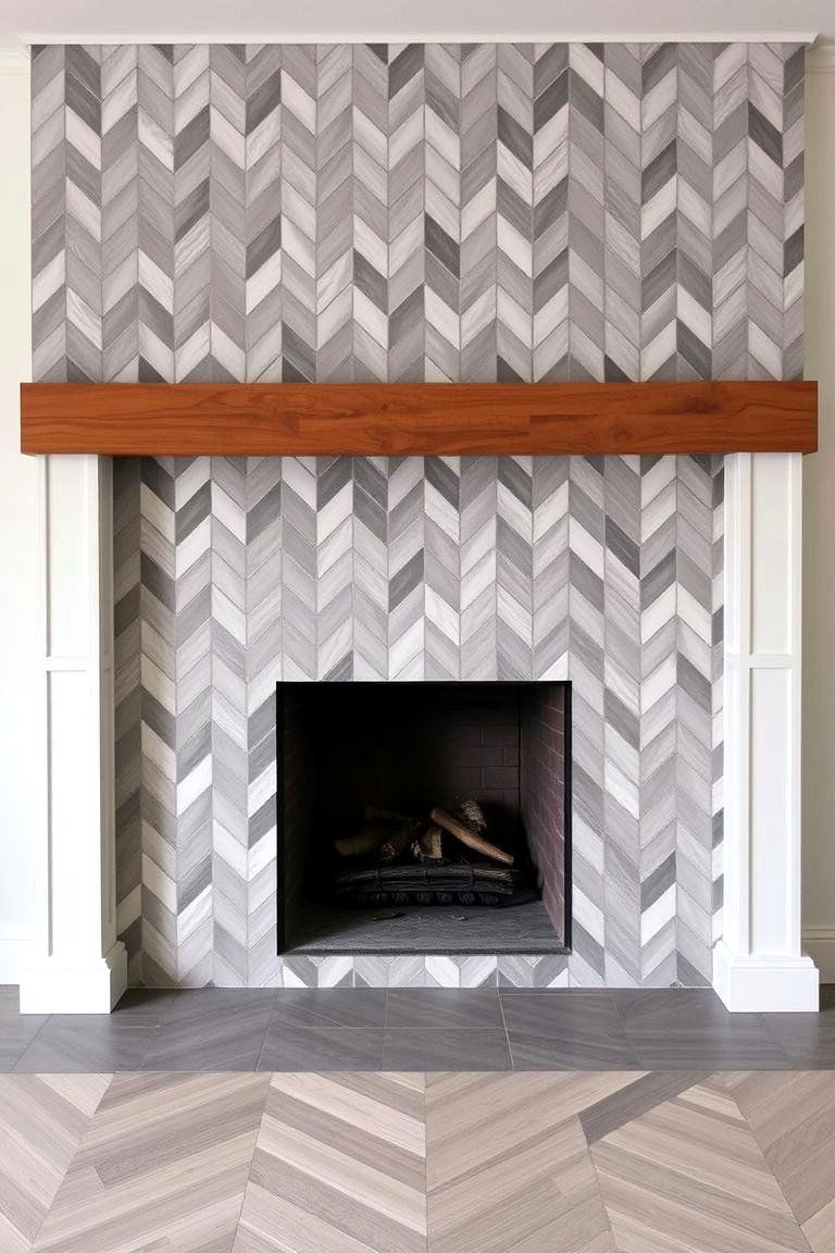 Chevron Pattern Tiles - 24 Fireplace Tile Ideas