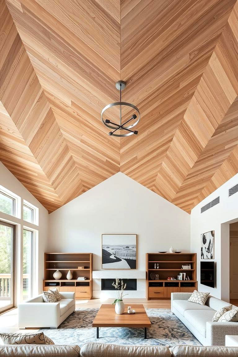 Chevron Pattern Wood Ceiling - 24 Wood Plank Ceiling Ideas