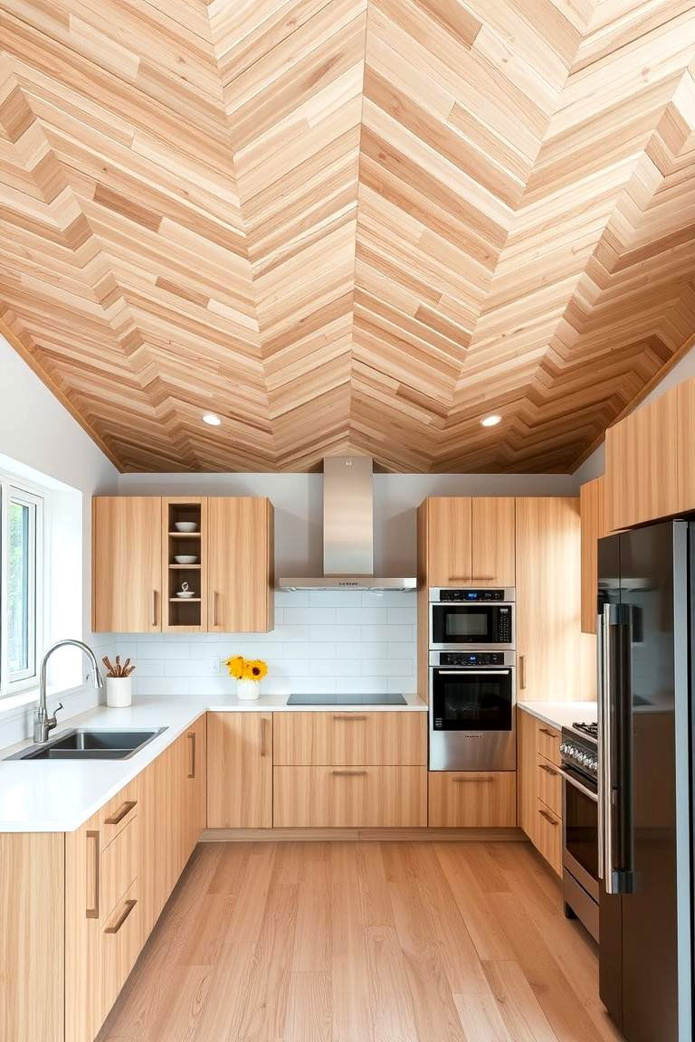Chevron Wood Pattern - 24 Wood Ceiling Kitchen Ideas