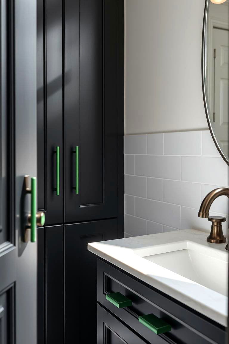 Chic Black Cabinets with Green Handles - 24 Black and Green Bathroom Ideas